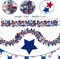 4th of July Tinsel Garland, Memorial Day Decoration, 33 Feet Patriotic Red White and Blue Sparkly Glitter Star Metallic Garlands Tree for Independence Day